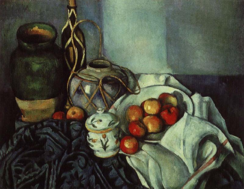 Paul Cezanne stilleben med krukor och frukt oil painting image